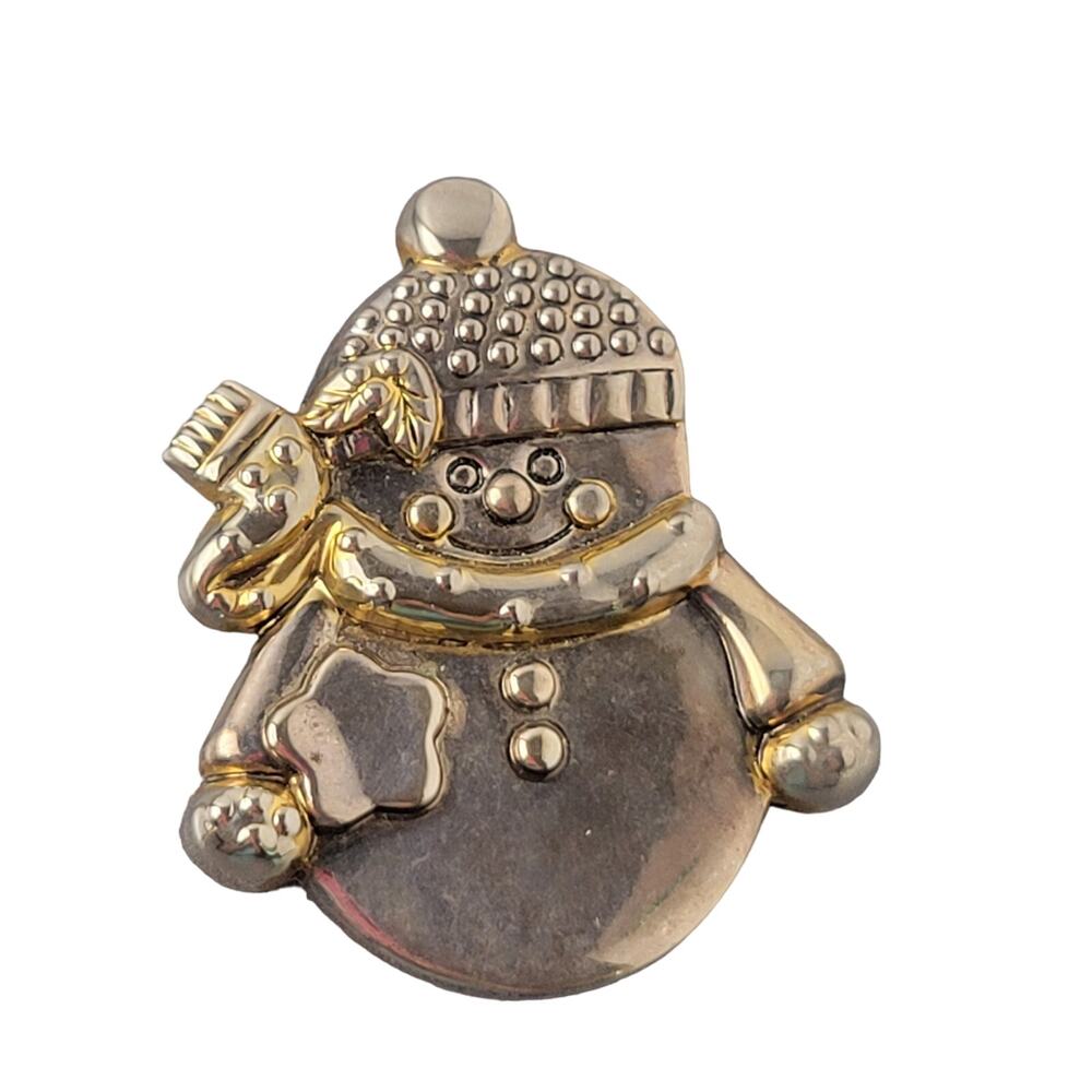 Best Snowman Brooch Pin 2.7" Gold-Tone Holiday Christmas Jewelry